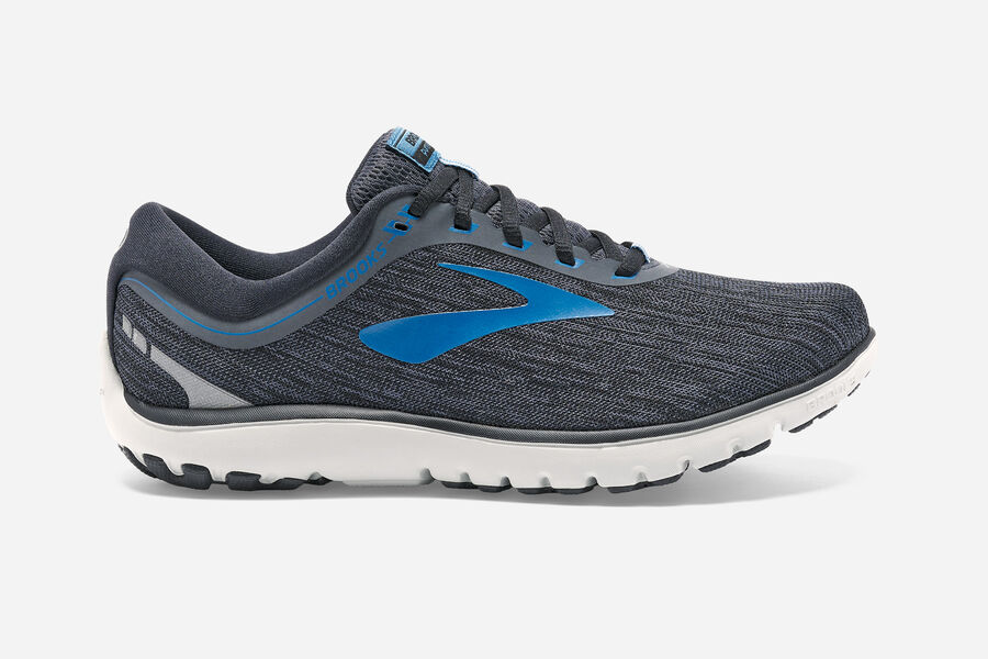 Brooks Running Shoes - Pureflow 7 Road Mens - Black/Blue - NIT-496250